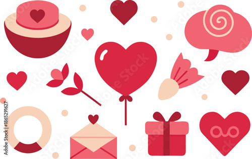 Heart shaped balloon with gifts and flowers