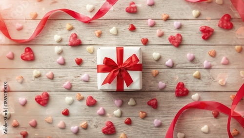 Background featuring hearts and colorful candies for Valentines Day themed designs