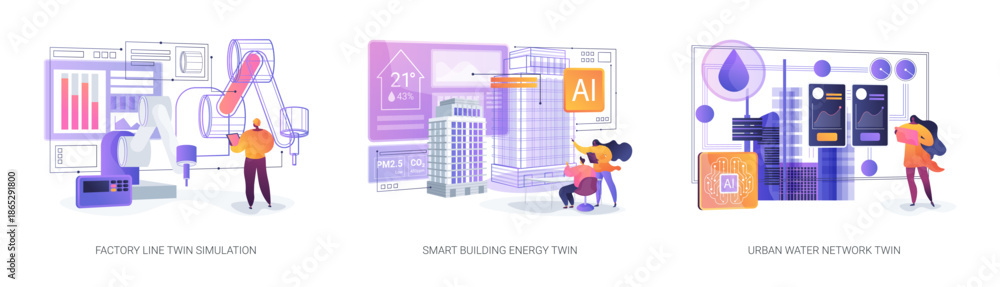 Obraz premium Digital Twins Innovation abstract concept vector illustrations.