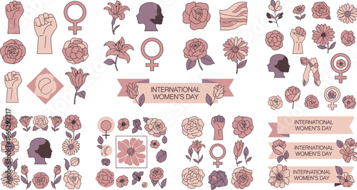 Flat Set for International Womens Day in Pink Tones symbols gender