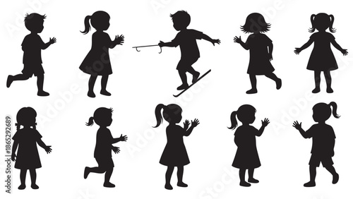 Children playing and skating in various dynamic poses isolated on transparent