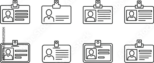 Set of four different id card designs with human figure silhouette on transparent background