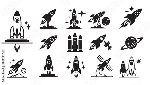 Collection of various rocket and spaceship illustrations for design projects