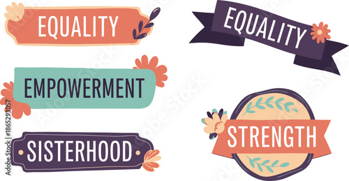 Handdrawn Pastel Colored Feminist Empowerment Word Banners equality strength
