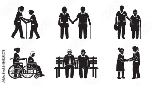 Diverse group of professionals and individuals interacting in various scenarios