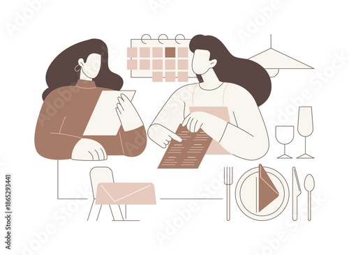 Discussing event menu isolated cartoon vector illustrations.