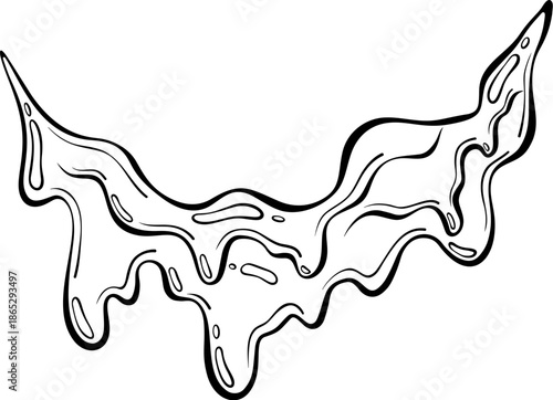 Abstract dripping blob. Melted spot liquid, slime. Halloween surreal horror style. Chocolate or paint design. Vector illustration in hand drawn sketch doodle style. Line art isolated on white