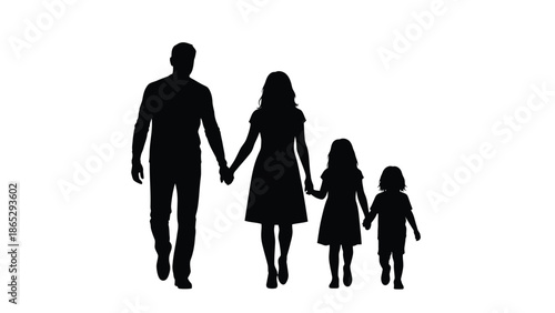 Silhouette of a family walking together depicting love and unity
