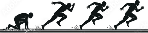 Running man progression illustration in black a dynamic sequence on transparent background silhouette