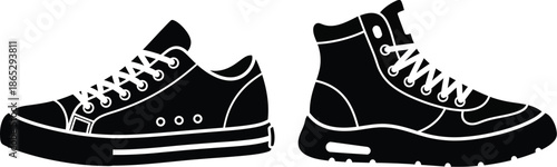 Two different shoe styles shown in black silhouette on transparent background
