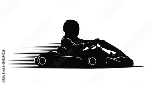 Silhouette of a kart racer in motion with speed lines