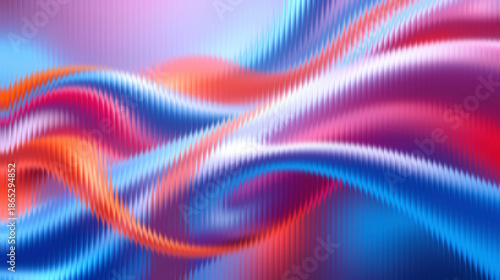 Vibrant wavy lines in blue, red, and purple hues create dynamic abstract background