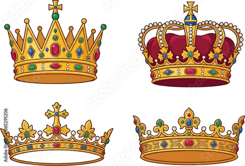 Three Kings Day Epiphany Royal Crown Jeweled Diadem Gold Ornate Vector Icons Collection