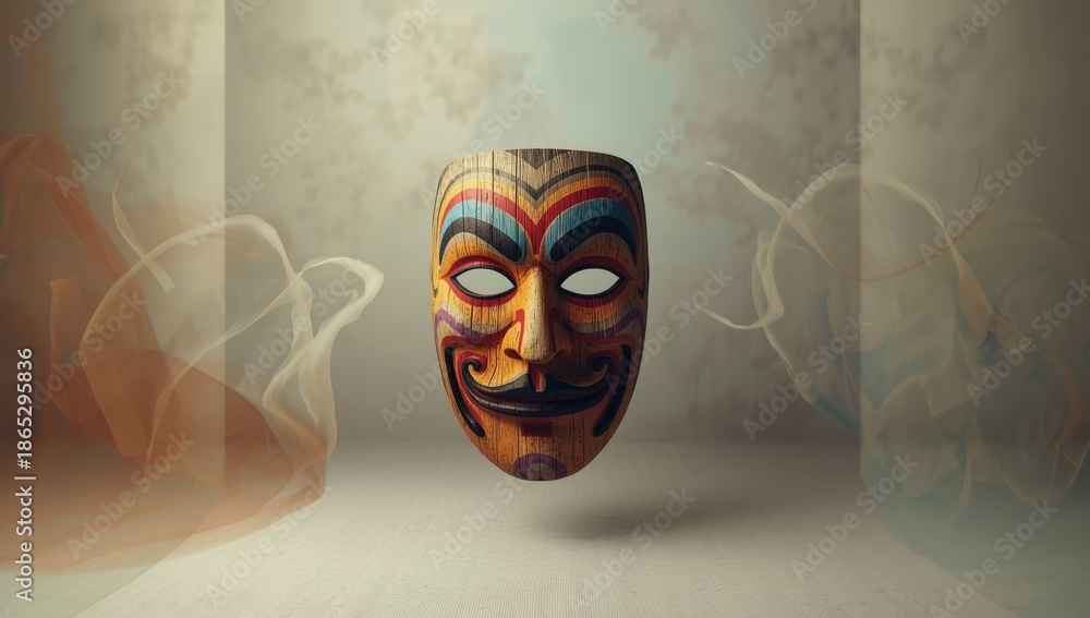 Obraz premium Colorful Kurent mask from Slovenian carnival festivities, highlighting traditional attire and seasonal customs