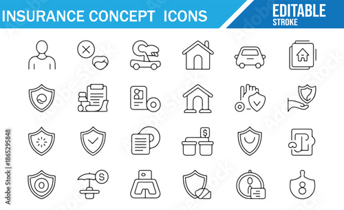 Business and Personal Insurance Vector Icons - Shield, Umbrella, and Policy