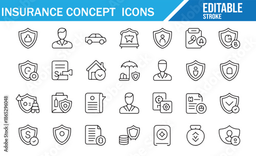 Modern Insurance Policy and Protection Icons - Editable Vector Pack