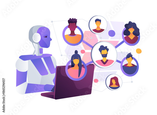 AI-Guided Social Support Network Analysis abstract concept vector illustration.