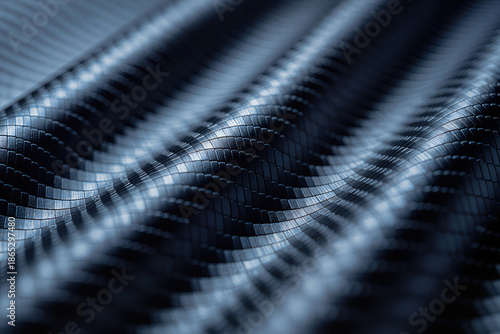 Carbon fiber texture with futuristic wave pattern and metallic highlights. Great for technology branding, automotive graphics, product design, modern UI backgrounds.