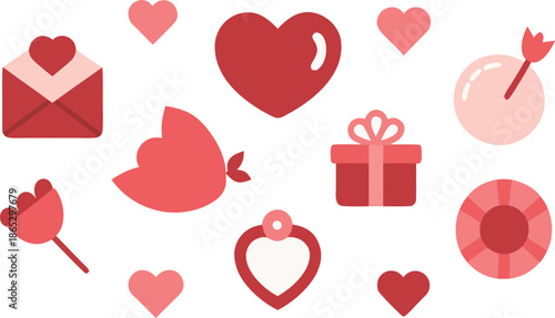 Collection of hearts and love symbols in flat style