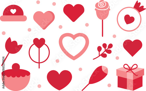 Valentine hearts and gifts illustration set