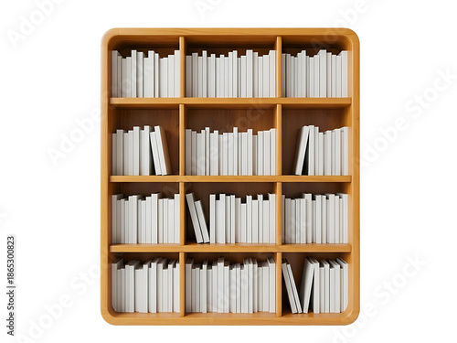 Wooden Bookshelf with White Books.