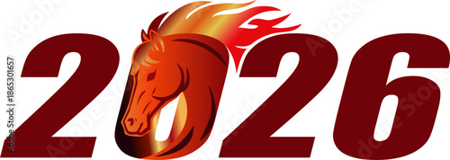 2026 Year of the Horse logo with flaming horse head, Chinese New Year symbol
