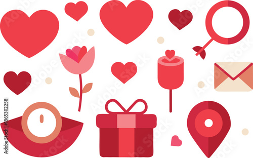 Valentine's day icons set with hearts and gifts