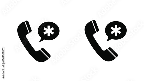 Simple black and white icons depicting two telephones with speech bubbles