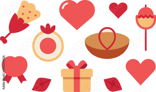 Collection of love symbols and gifts flat design