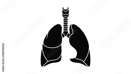 A detailed black silhouette illustration of human lungs and trachea