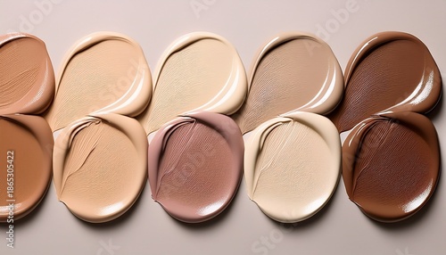 smooth beige makeup swatches on a light background showing texture and color diversity