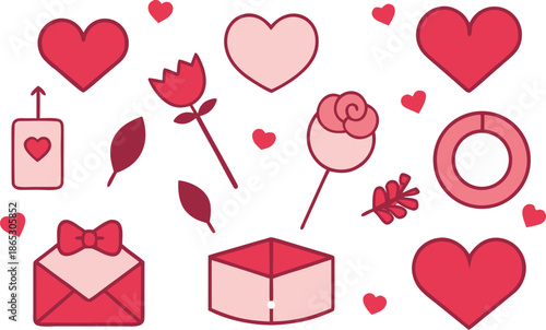 Valentine's day elements with hearts and roses