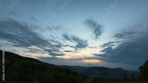 Wallpaper Mural Amazing mountains and blue cloudy sky during beautiful sunset or sunrise at spring or autumn time. Majestic woodland. Nature concept Torontodigital.ca