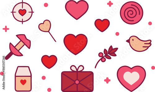 Assorted hearts and gifts valentine's day illustration