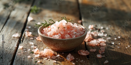 Wallpaper Mural Pink Himalayan sea salt in a top-down bowl highlighting natural mineral content for food preparation Torontodigital.ca