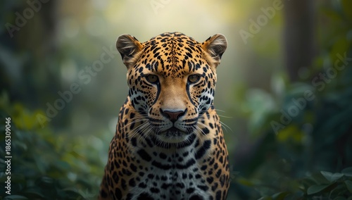 Close-up of a jaguar resting on a tree branch highlighting camouflage and habitat, Earth Day