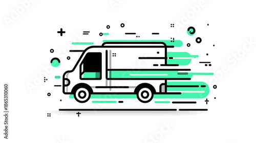 Fast Delivery Van Line Art Icon. Modern Transport, Shipping, Logistics, and E-commerce Service. Quick Distribution.