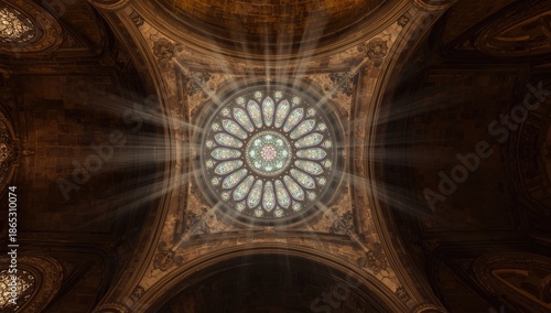 Wallpaper Mural Floral stained glass ceiling in Barcelona, Spain, ideal for architectural detail backgrounds Torontodigital.ca