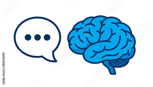 Brain and chat bubble illustration on isolated transparent background  