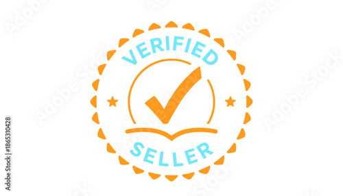 Verified seller badge with check mark and orange circular design  