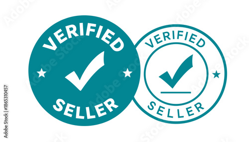 Verified seller badge icons in turquoise and white design  