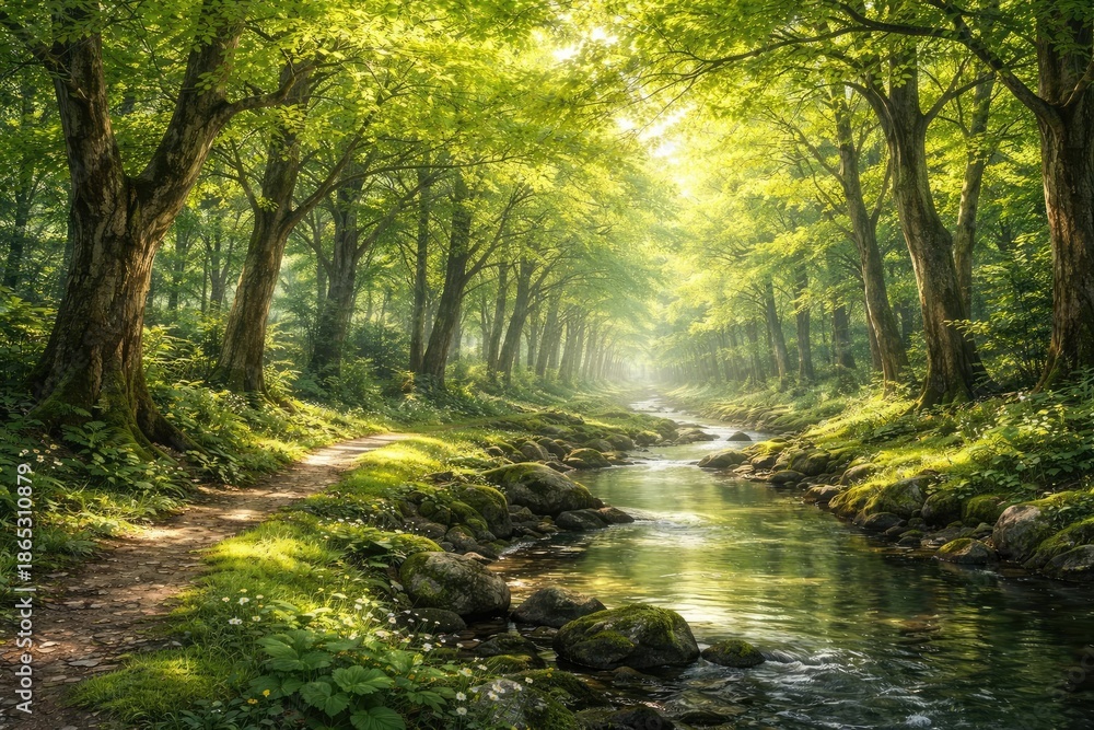 Obraz premium Calm Green Forest Environment with Bright Leafy Canopy