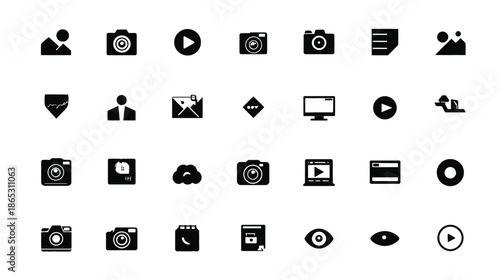 Diverse Media, Communication, and User Interface Flat Icons Collection for Digital Design and Technology