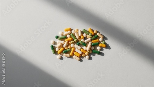 Wallpaper Mural Assorted pills arranged on a gray surface, emphasizing pharmaceutical handling and safety considerations Torontodigital.ca
