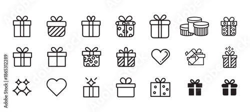 Gift and Shopping Line Icons Set. Minimal Outline Present and Package Symbols. vector illustration eps 10