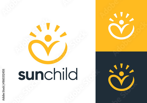 love with sun logo. sunny day happy people vector design template