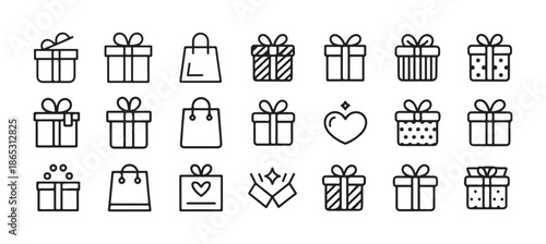 Gift and Shopping Line Icons Set. Minimal Outline Present and Package Symbols. vector illustration eps 10