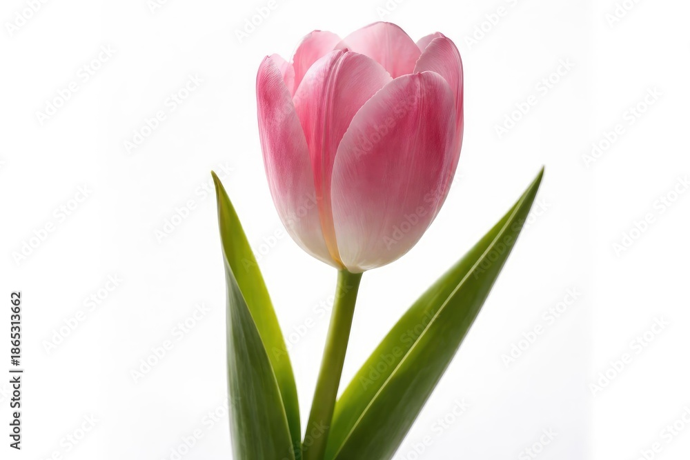 Naklejka premium Pink tulip flower isolated with bright white studio background