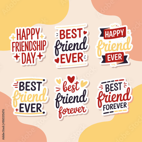 Colorful friendship stickers with playful typography celebrate best friends love bonding positivity joy and cheerful relationship messages