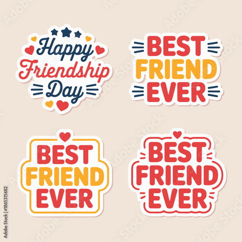 Colorful friendship stickers with playful typography celebrate best friends love bonding positivity joy and cheerful relationship messages
